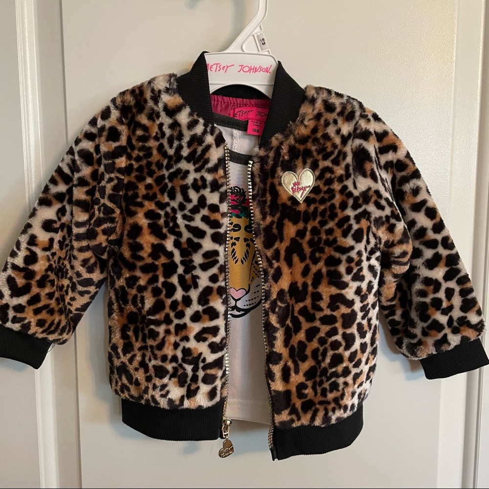 Betsey Johnson 2 Piece Leopard Jacket Matching Shirt 18 mo.
